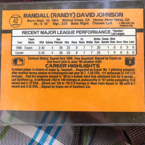 ULTRA RARE triple error Randy Johnson rookie card - Picture 2 of 3